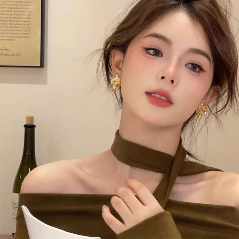 Серьги в виде цветка кошачьего глаза из металла в корейском стиле для женщин - высококачественный 3D-дизайн