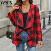 Женская мода, повседневные клетчатые принты, осенне-зимние куртки и пальто-поло с длинными рукавами и воротником