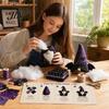 Pre-cut Fabric Patchwork Kit Halloween Gnome Kit, Witch Pumpkin Doll DIY Sewing with Pre-Cut Immersive Experience Buttons Needle Thread, Cute