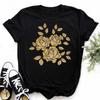 New Fashion Golden Rose Print Ladies T-shirt Harajuku Casual Round Neck Top