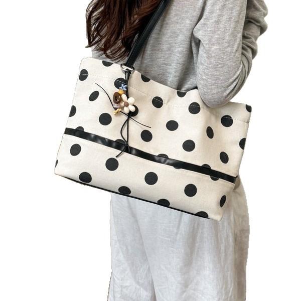 New Polka Dot Casual Shoulder Handbag Bag Commuter Messenger Pillow Bag Canvas Baguette Bag Women