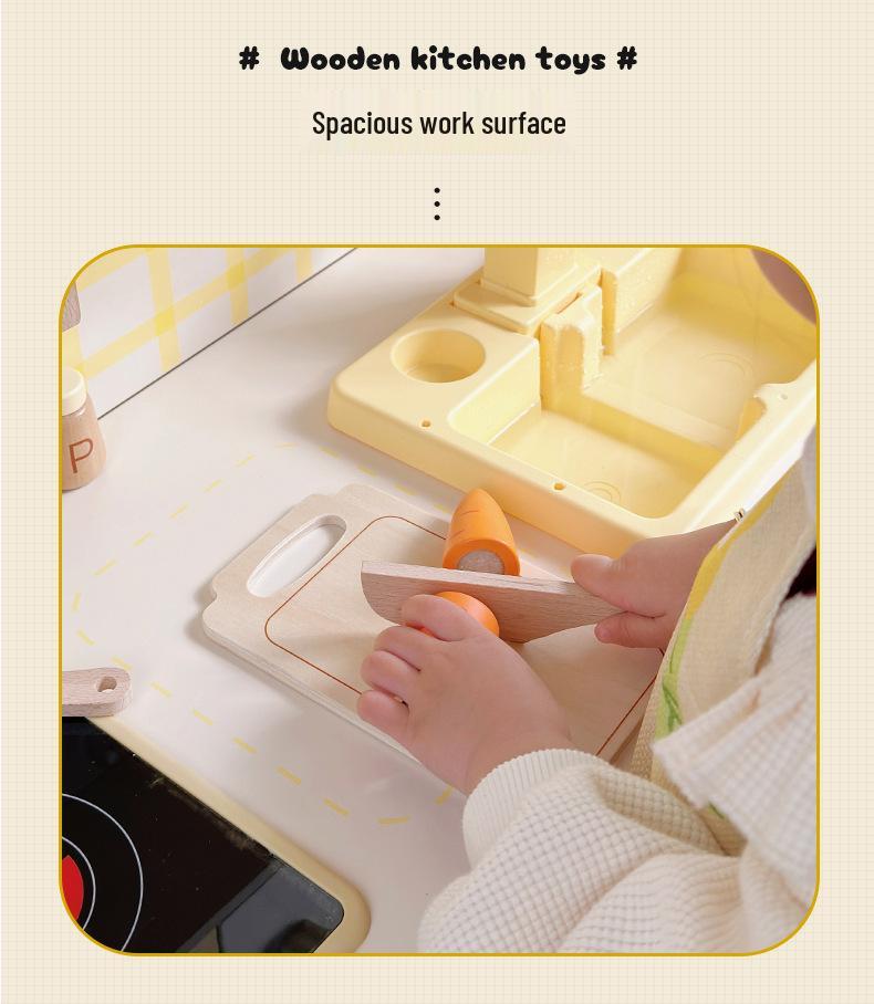 Children's Wooden Kitchen Toy Set with Lights, Sounds, and Water Outlet for Role-Play Cooking