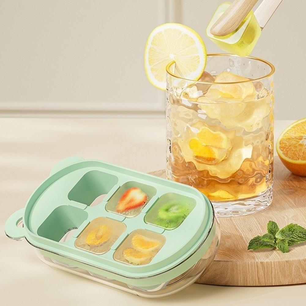 with Cover Little Bear Ice Grid Food Grade Press Ice Cube Box Silicone Ice Cube Mold  Summer