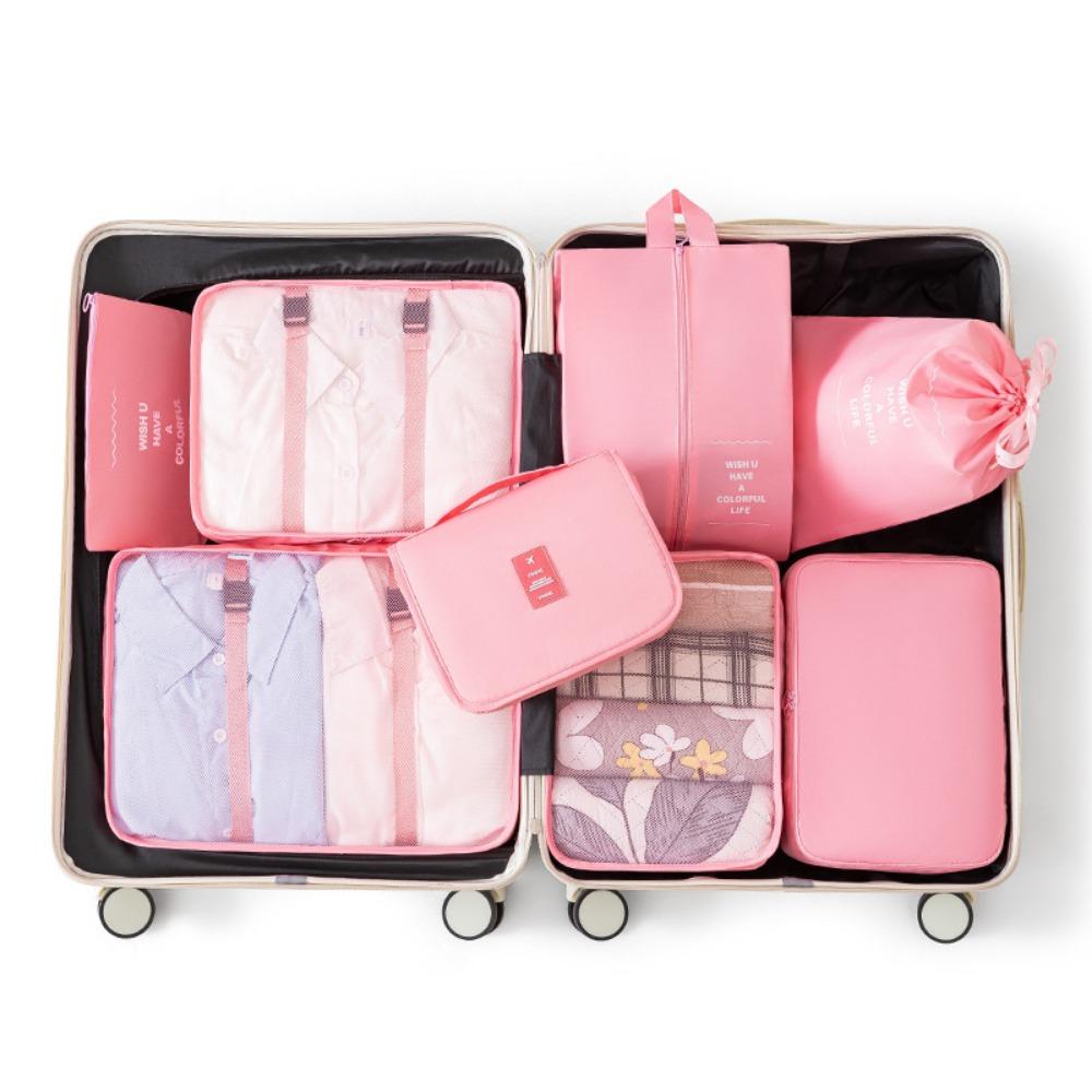 Набор из 8 складных дорожных органайзеров Водонепроницаемые Большой вместимости Упаковочные кубики для чемодана Разных размеров с ручкой Сумка-чехол для чемодана