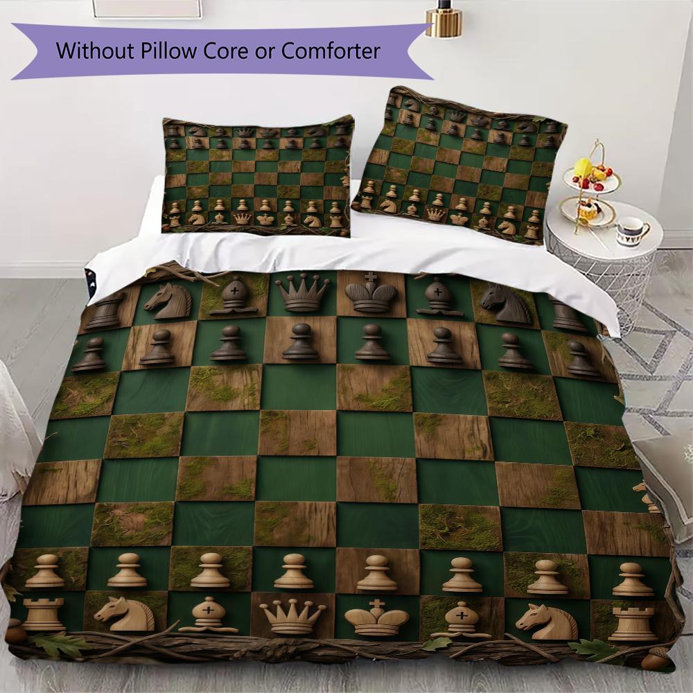 Chess Pattern Bedding uilt Set uilt Cover Pillowcase Home Decoration Birthday Gift (1 * duvet cover + 2 * pillowcase without core)