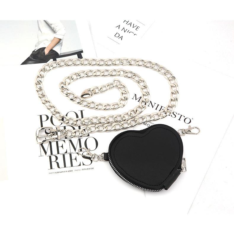 Fashion Metal Women Waist Chain With Detachable Heart Shaped Bag Pendant For Outdoor Wear