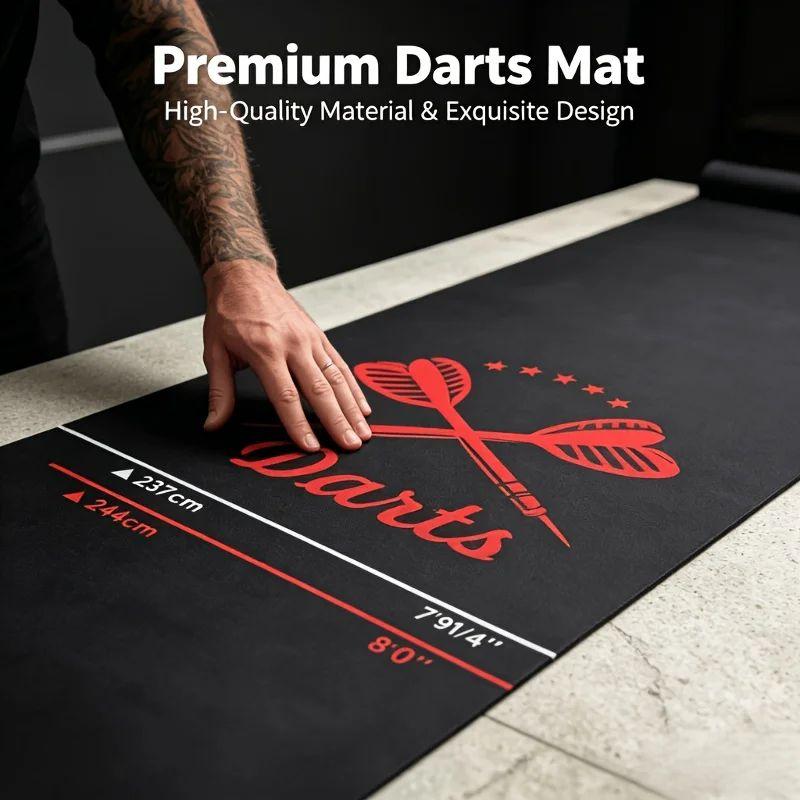 Dart Floor Mat, Darts Logo Non Slip Throw Line Pad with Distance Markers Wear Resistant for Indoor Darts Game Bar Room Decor