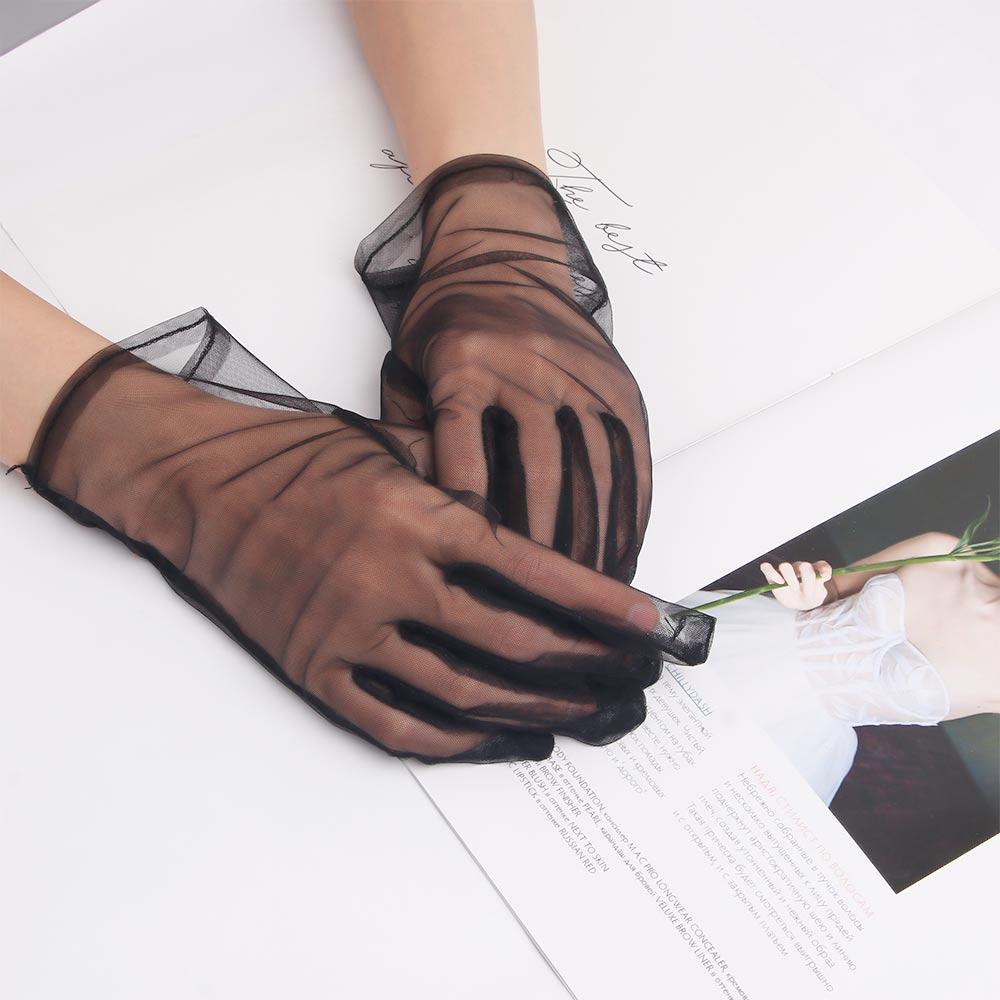 Fashion White Faux Silk Wedding Ultra Thin Transparent Finger Gloves Short Gloves Opera Gloves Mesh
