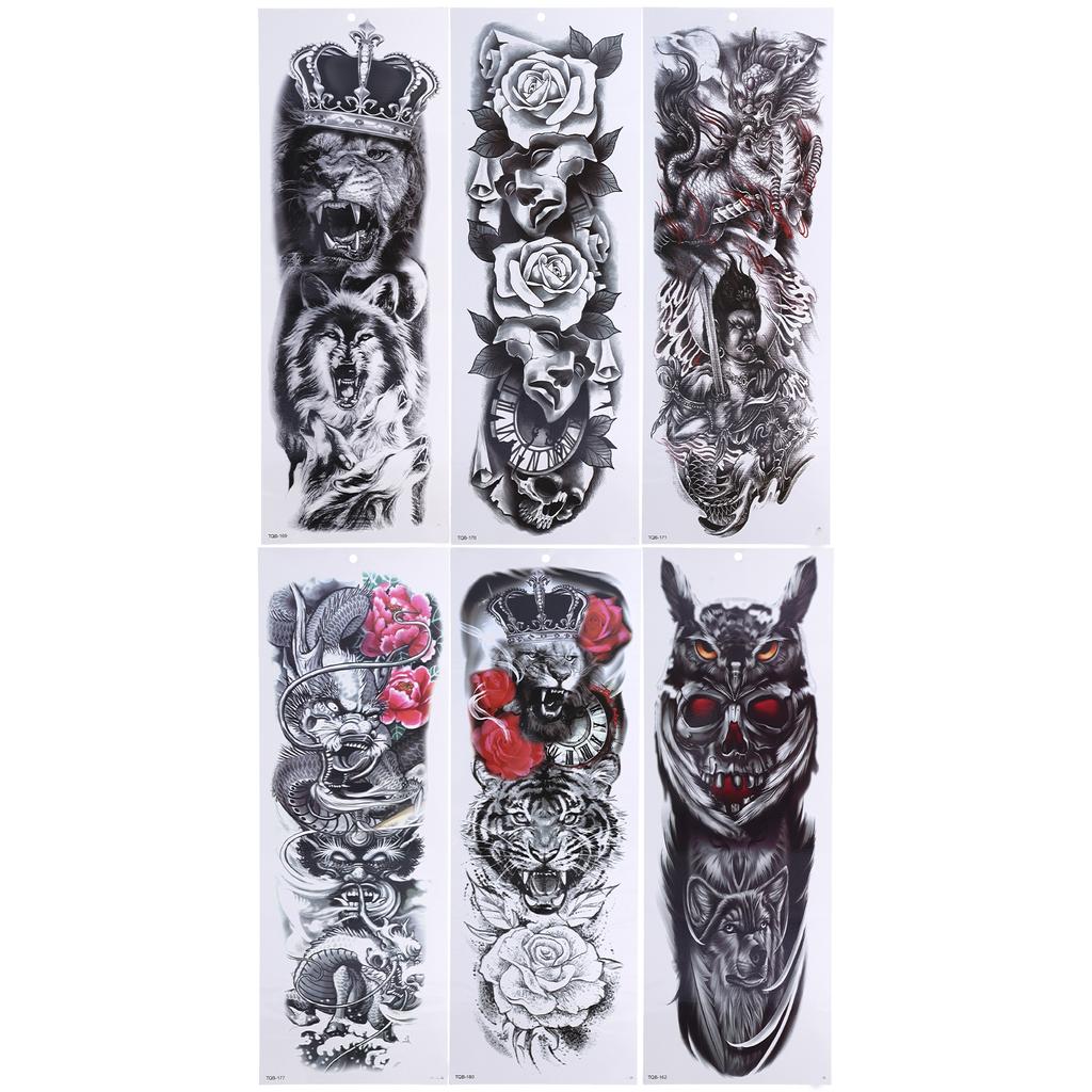 6 Sheets Full Arm Tattoo Sticker Men Women Waterproof Party Fashionable Temporary Tattoo Sticker