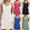 Womens Summer Lace Boho Beach Mini Dress Round Neck Sleeveless Retro Sexy Cutout A Line Tank Dress Casual StyleLoose Strap Dress