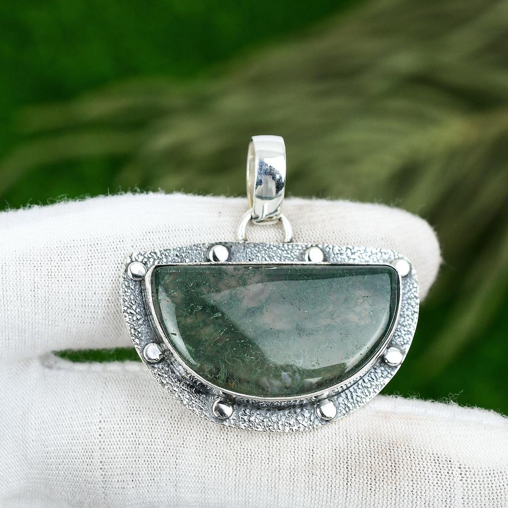 Сделка ко Дню матери Солнечный Моховой Агат Камень Стерлинговое Серебро Сестра Свадебная Подвеска