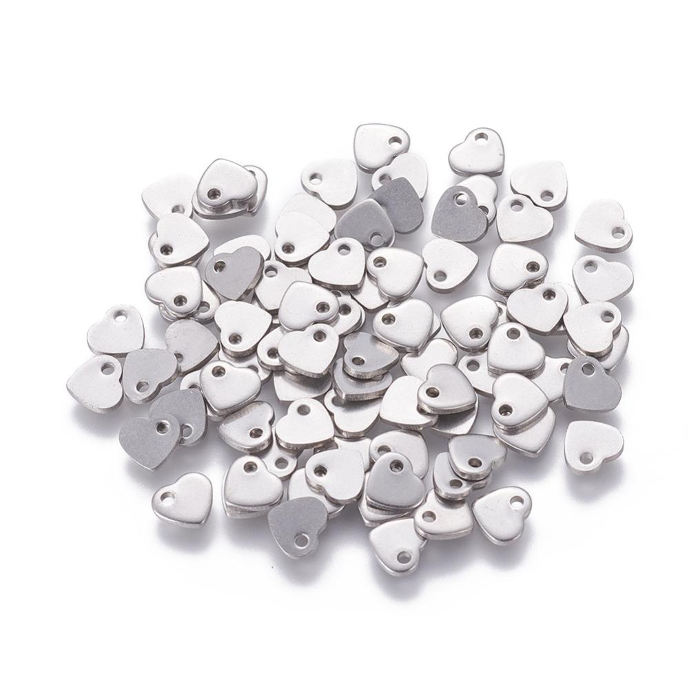 200pcs Tarnish Resistant 201 Stainless Steel Charms Stamping Blank Tag Heart Stainless Steel Color 5x6x1mm Hole: 1mm