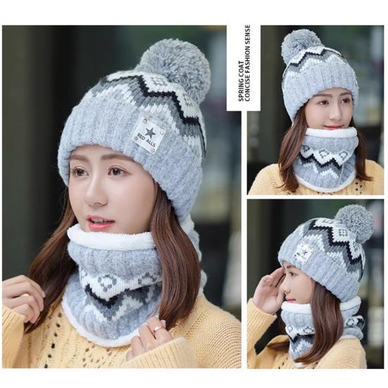2 шт./комплект, женская зимняя шапка и шарф, плюшевый декоративный мяч, контрастный цвет, толстая плюшевая линия, морозостойкая шапочка для катания на лыжах, катания на коньках, езды на велосипеде, шея, защитная кепка