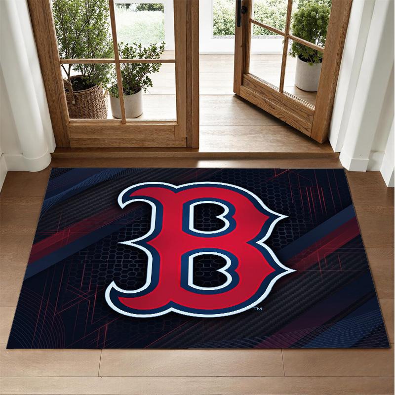 Boston Red Sox Design Crystal Velvet Rug Soft Decorative Mat for Bedroom Entrance