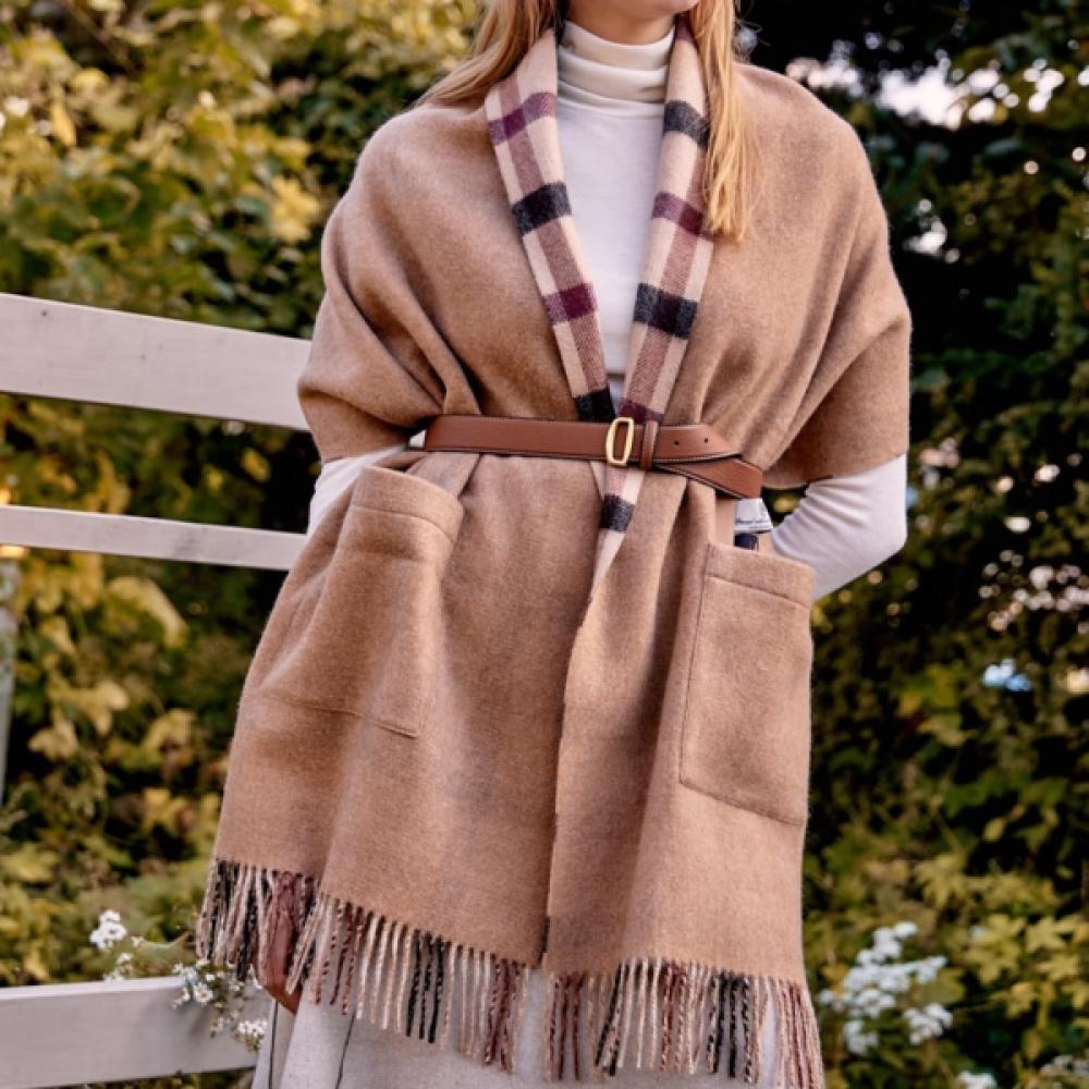 Daks 100 Cashmere Reversible Shawl Brown Check Dcmu6f833w2