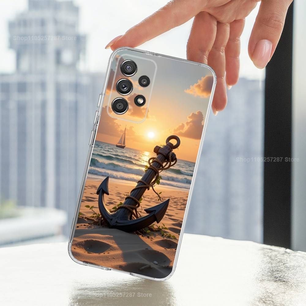 Чехол-штурвал с якорем для Samsung A51,30,71,S9,Ultra,Lite,S22,21,PIus,10,20,FE,23, Прозрачный, Силиконовый