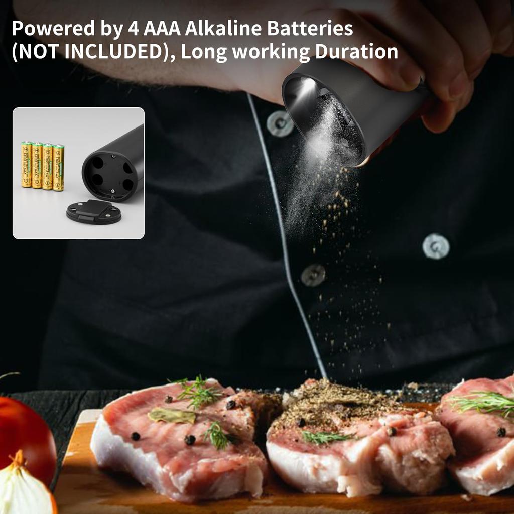 CIRCLE JOY Electric Pepper Grinder Battery Operated Pepper 70ml Washable Storage White LED Adjustable Easy Black Set, Mill, Container, Base, Light,