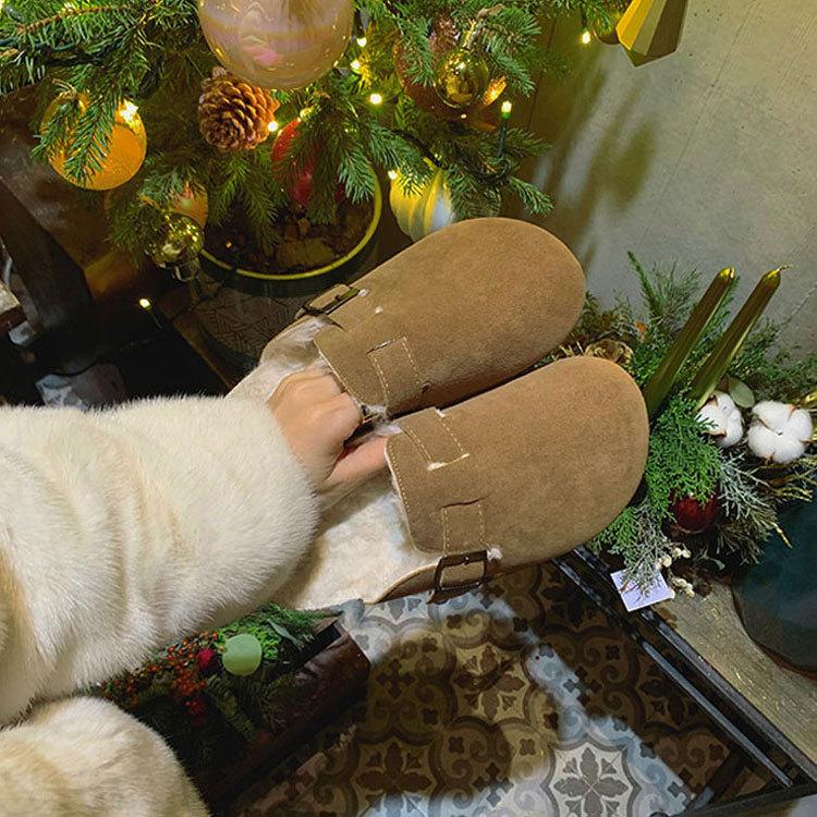 Boken shoes with wool and thickened leather fur shoes to wear outside 2025 winter big head shoes retro Japanese shit-feeling cotton shoes