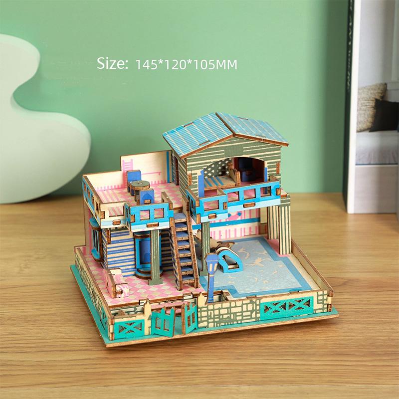 Лазерная резка Сделай сам Дома Виллы Здание 3D Деревянный пазл Игрушка Сборная модель Наборы Украшение стола Для детского подарка