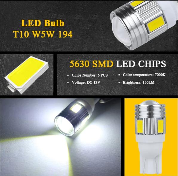 2 шт./1 шт. T10 W5W 158 192 ксеноновые лампы резервного копирования LED CANBUS 6SMD 5630 внутреннее освещение