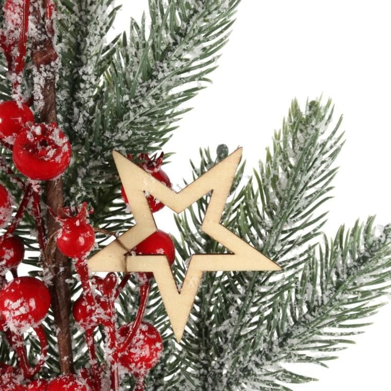 Spruce branch with rowan and snow-covered stars 64 CM red