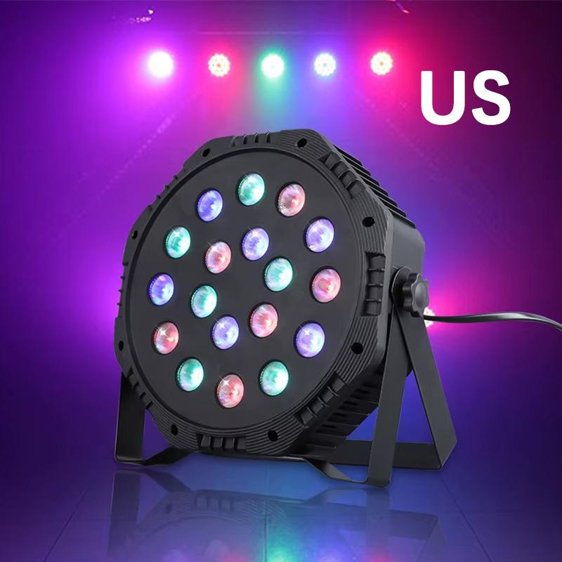 18 светодиодных RGB сценических светильников DMX512 со звуковым управлением и стробоскопической лампой для дискотек с вилкой ЕС/США для диджеев, свадеб, баров, клубов, рождественских вечеринок, освещения, декора