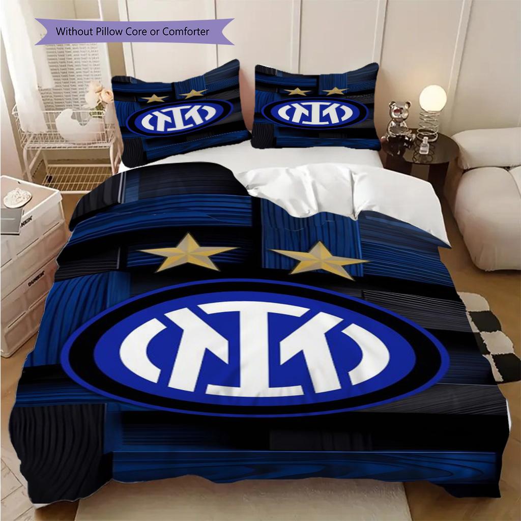 Inter Milan Emblem Stars Colors Bedding (1 * duvet cover + 2 * pillowcase, without core) 2D Flat Soft and comfortable Duvet cover and pillowcase