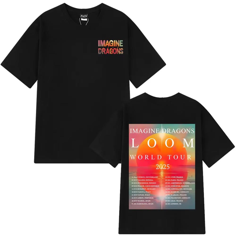 Imagine Dragons Футболка с принтом Loom Tour 2026 Мужская Мода Хип-Хоп Короткий рукав Оверсайз Мягкий Хлопок Простые Футболки Уличная...