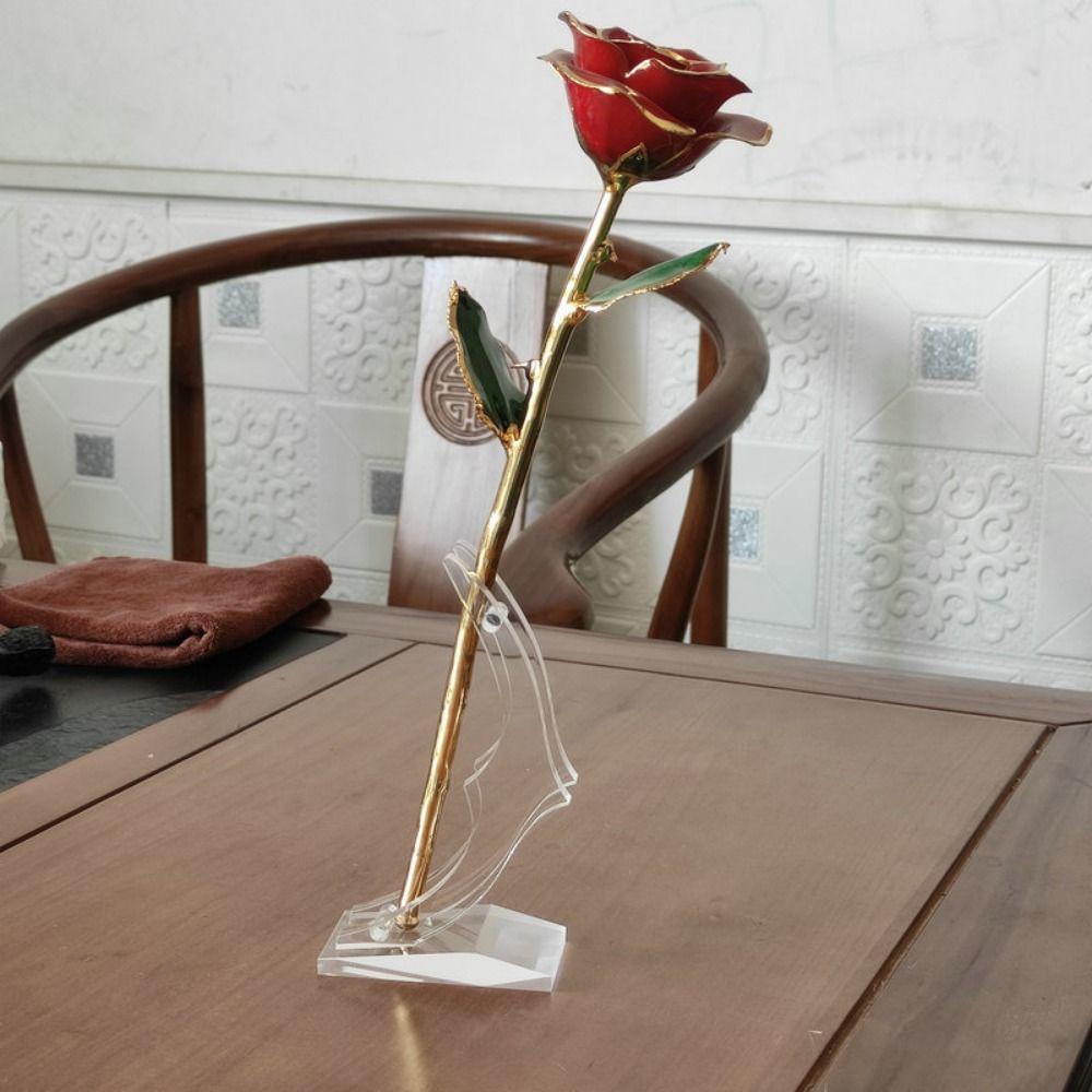 Прозрачное основание Искусственная роза Кронштейн Плоское дно Позолоченная роза Цветочная полка Длинный стебель