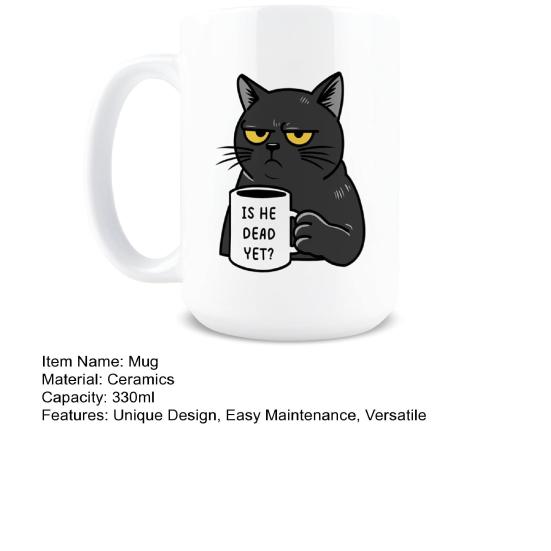 Керамическая кофейная кружка Он уже умер 330 мл Оригинальная кружка Дизайн черного кота Чайная кружка Кружка с отношением к кофеину для офиса и дома