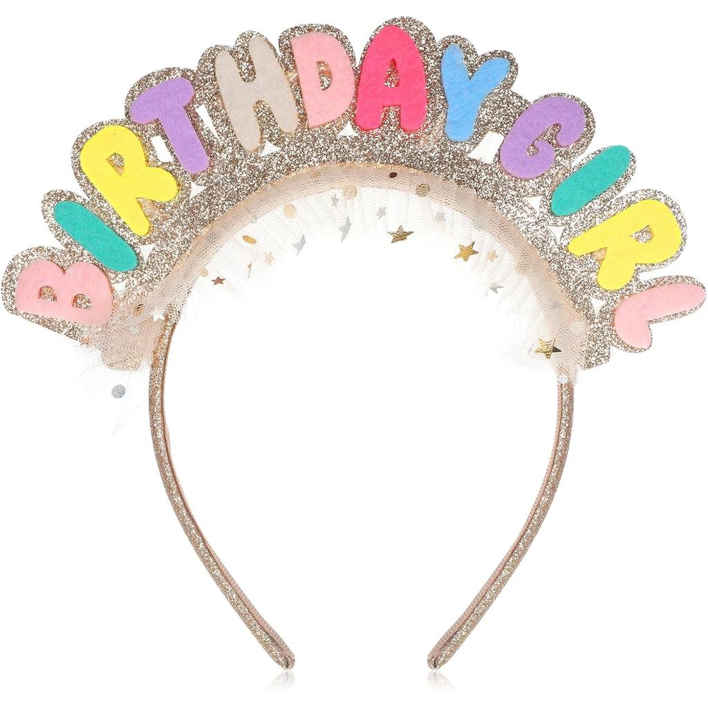 Birthday Girl Headband, Birthday Crown for Women Girls, Happy Birthdays Headband with Bright Colors Tulle