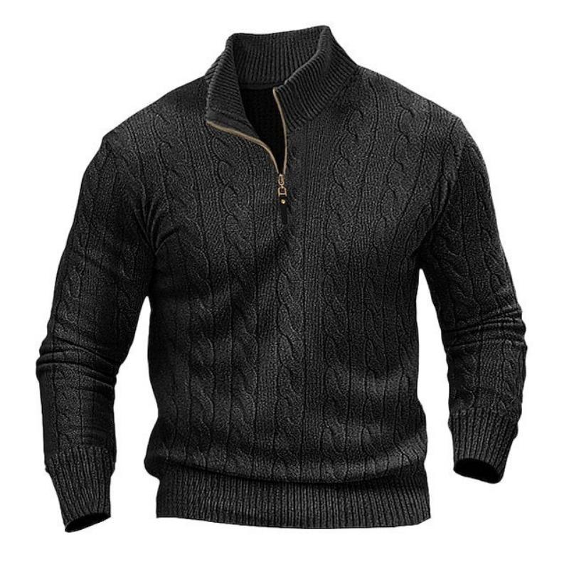 Men'S Autumn And Winter Men'S Twist Knitted Sweater Semi-Zipper Stand-Up Collar Casual Warm Sweater Men'S Bottoming Shirt