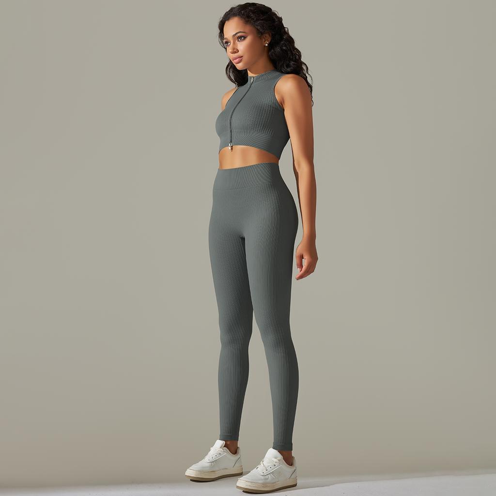 Nessaj Бесшовный жилет на молнии, спортивная одежда, женский комплект для йоги, леггинсы для тренажерного зала, пуш-ап, женская одежда для фитнеса, тренировочная одежда