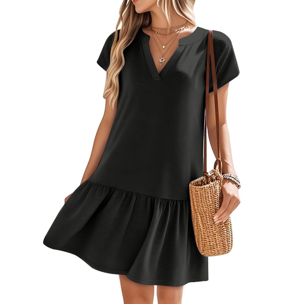 Women's Dresses Short Sleeve V-Neck Solid Color Loose Casual Temperament Beach Dresses