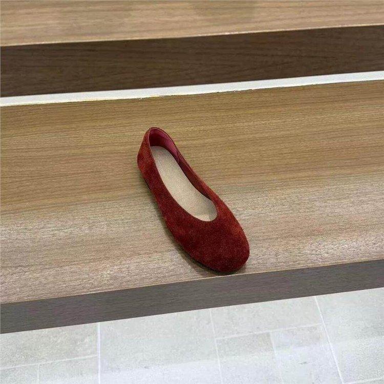 Retro suede Mary Jane shoes spring and autumn new flat-soled Doudou shoes one pedal shallow mouth round head ballet single