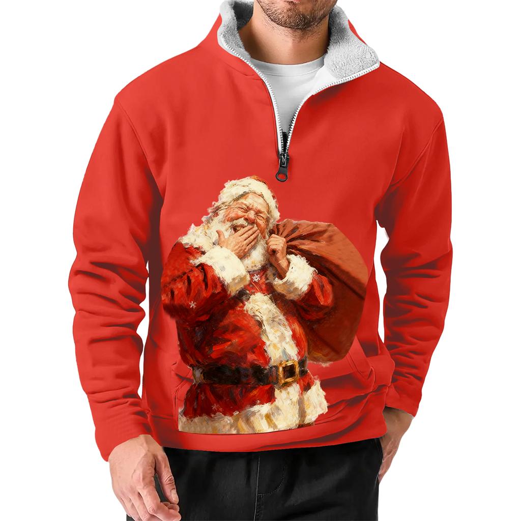 Men's Christmas Stand-up Collar Sweatshirt, Hot-selling Outdoor Casual Top With  Collar