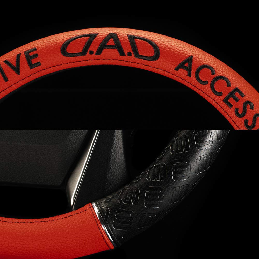 Чехол на руль Garson D.A.D HA443-01, Royal Steering Cover, Кожа с монограммой Черный/Красный, Черная вышивка, Размер S