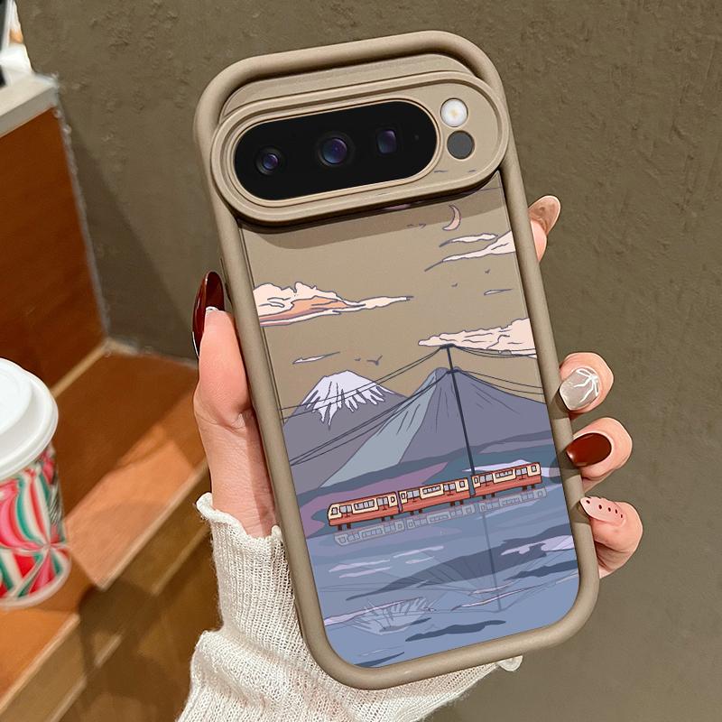 Матовый противоударный чехол для телефона с рисунком мультяшных гор для Google Pixel 9 Pro XL 8 Pro 8A, защита объектива, мягкий бампер из ТПУ