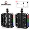 MEROCA Aluminum Alloy MTB Pedal 3 Bearings Rainbow Road Folding Bike Pedal with Colored Light and CR-Mo Spindle Light Warning