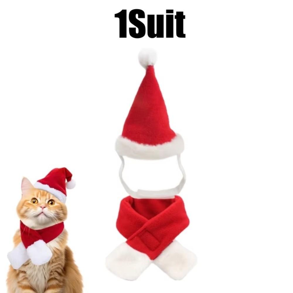 2Pcs/Set Christmas Dog Scarf Collar Winter Cat Scarf Hat Cute Pet Neck Warmer for Small Dogs