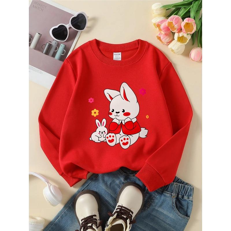 European sizes Crewneck Sweatshirt for Kids Featuring an Adorable Bunny with a Bunny And Flowers. Perfect for Sports And Casual Outings