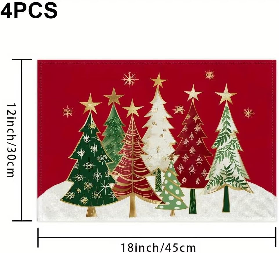 4 Red Christmas Placemats for Table Decoration