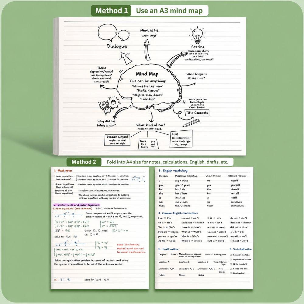 Wide Horizontal Lined Draft Notebook Thick Cream Paper Practice Paper  Students