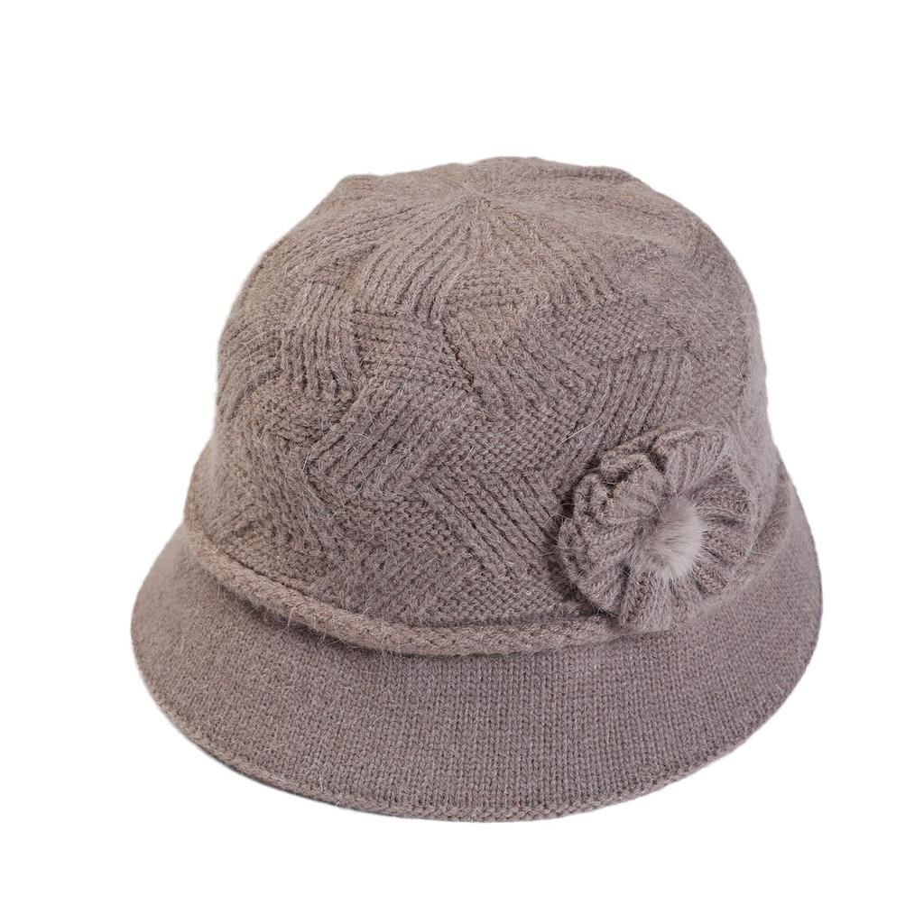 Knitted Hat New Women's Autumn and Winter Flower Fashion Mom Rabbit Wool Basin Hat Plus Velvet Thickened Warm Hat