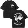 Japanese Anime Demon Slayer Uzui Tengen Washed Tshirt Muscular Ninja Mice Muki Gym Mouse Graphic Tshirts Oversized Streetwear