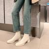 Autumn New Square Head Thick Heel Elastic Boots Thin Boots White Short Boots Winter Boots