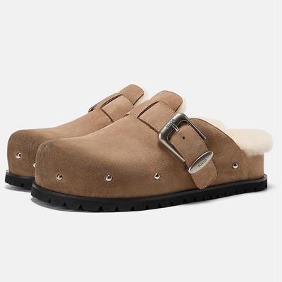 Осень новые утолщенные классические мохнатые полушлепанцы женские заклепки толстая подошва одна педаль сумка голова обувь балетки