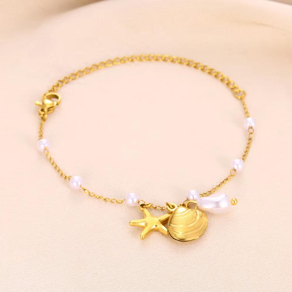 Бусины Браслеты на ногу для женщин Золотой цвет Цепочка из нержавеющей стали Браслет на щиколотку Модные летние пляжные ювелирные аксессуары Подарки