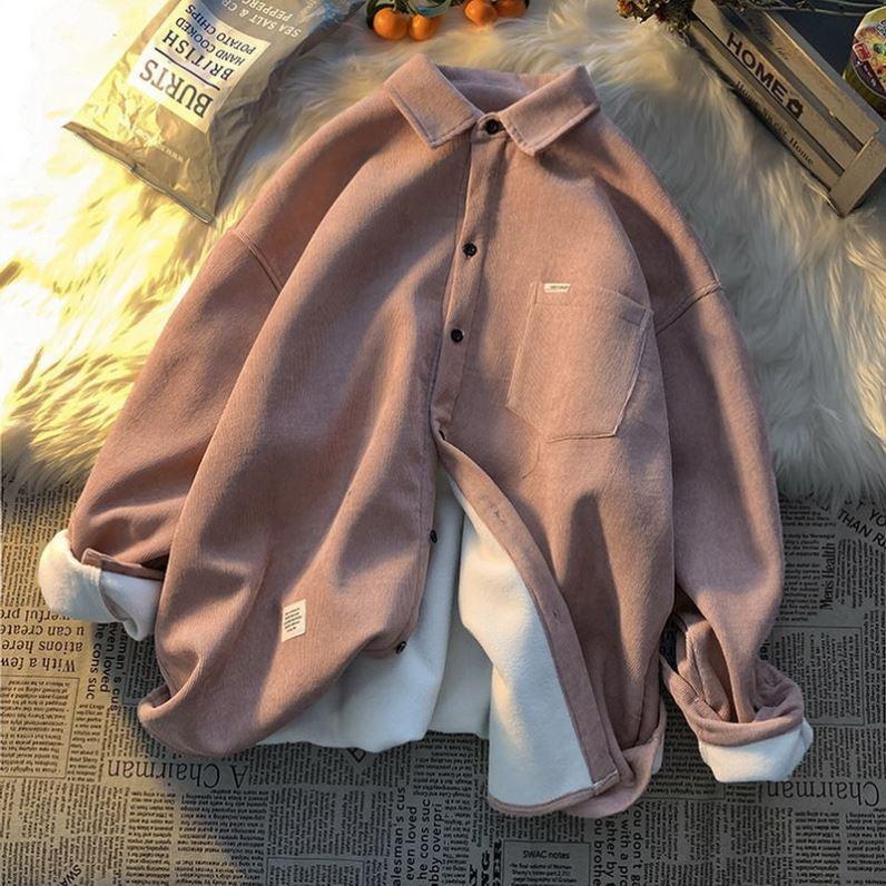 Женская рубашка свободного кроя на флисовой подкладке в корейском стиле - Модный, универсальный и омолаживающий топ большого размера