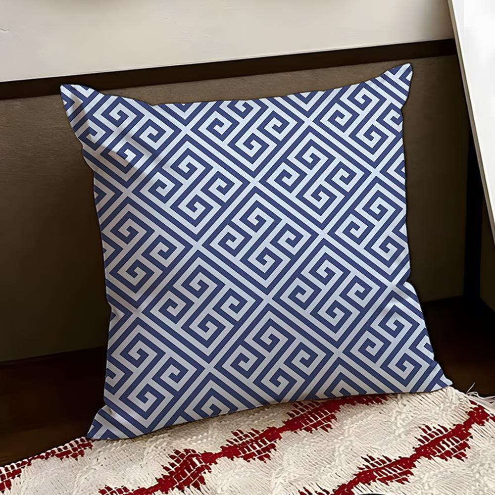 Zigzag Meander Pattern Cushion Cover Reversible Soft Durable Pillow Cover Home Car MultiScene Use for Daily Comfort